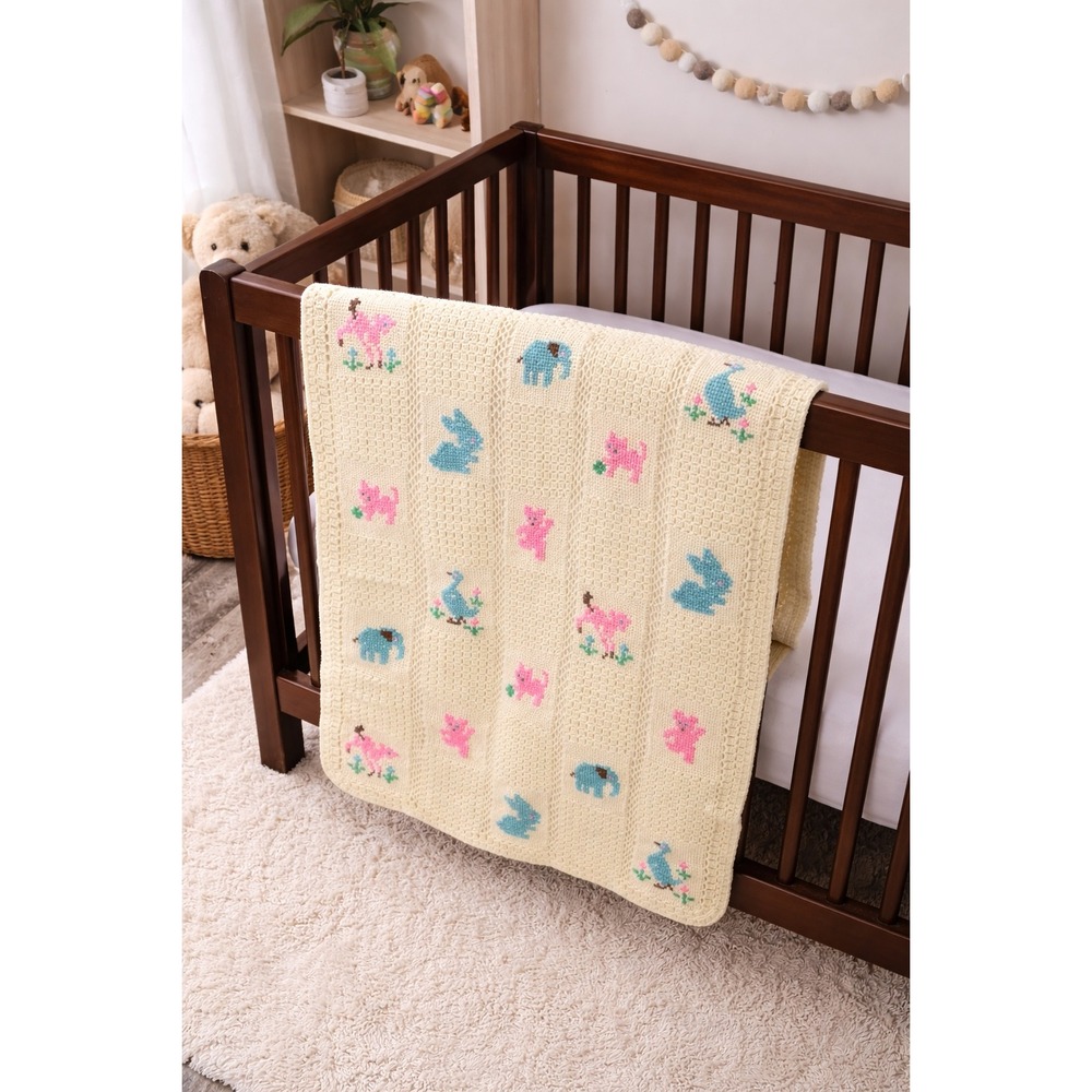 Handmade Crochet Baby Blanket Animal Motif Pastel‎ Colors